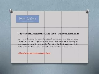 Educational Assessments Cape Town  Daynewilliams.co.za