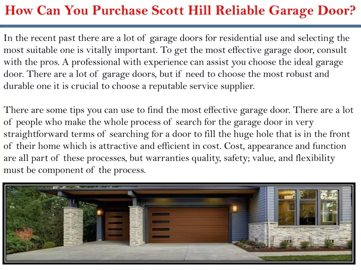 how can you purchase scott hill reliable garage