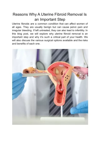 Reasons Why a Uterine Fibroid Removal Is an Important Step