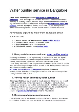 Water purifier service in Bangalore