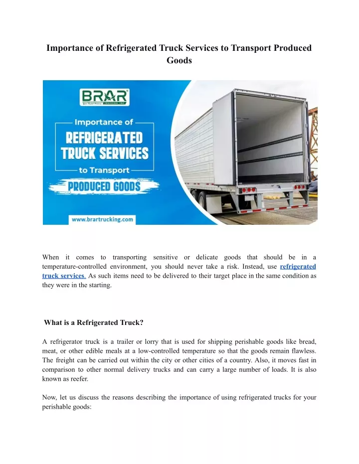 importance of refrigerated truck services