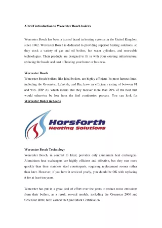 A brief introduction to Worcester Bosch boilers