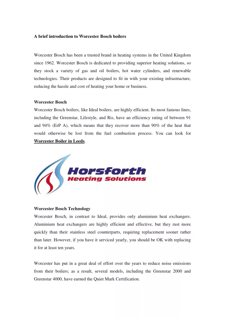 a brief introduction to worcester bosch boilers