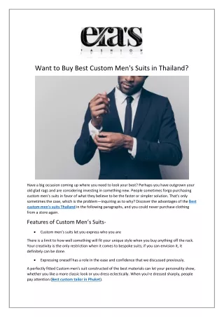 Want to Buy Best Custom Men's Suits in Thailand?