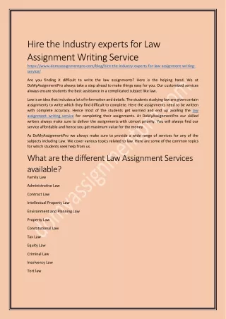 Hire the Industry experts for Law Assignment Writing Service