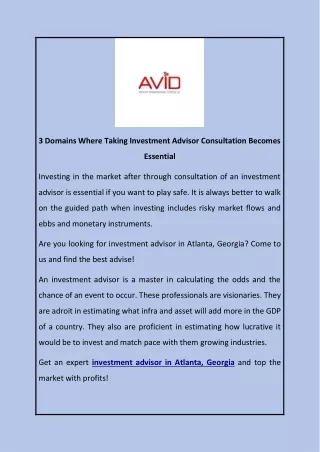 3 Domains Where Taking Investment Advisor Consultation Becomes Essential