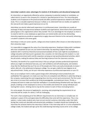 Internships’ Academic Value: Advantages for Students of All Disciplines and Educ