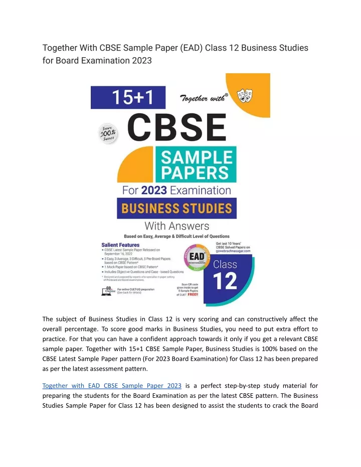 together with cbse sample paper ead class