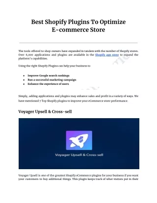 Best Shopify Plugins To Optimize E-commerce Store