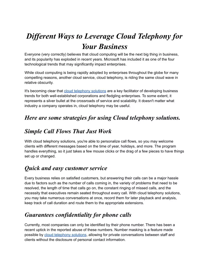 different ways to leverage cloud telephony