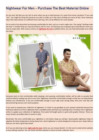 Nightwear For Men - Purchase The Best Material Online