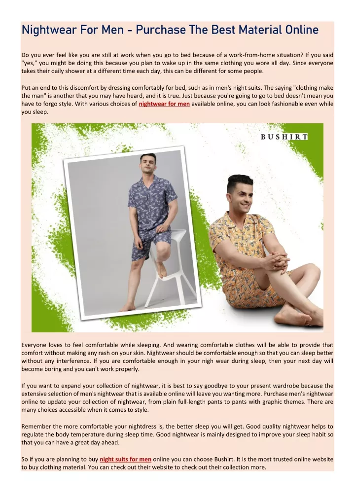 nightwear for men purchase the best material