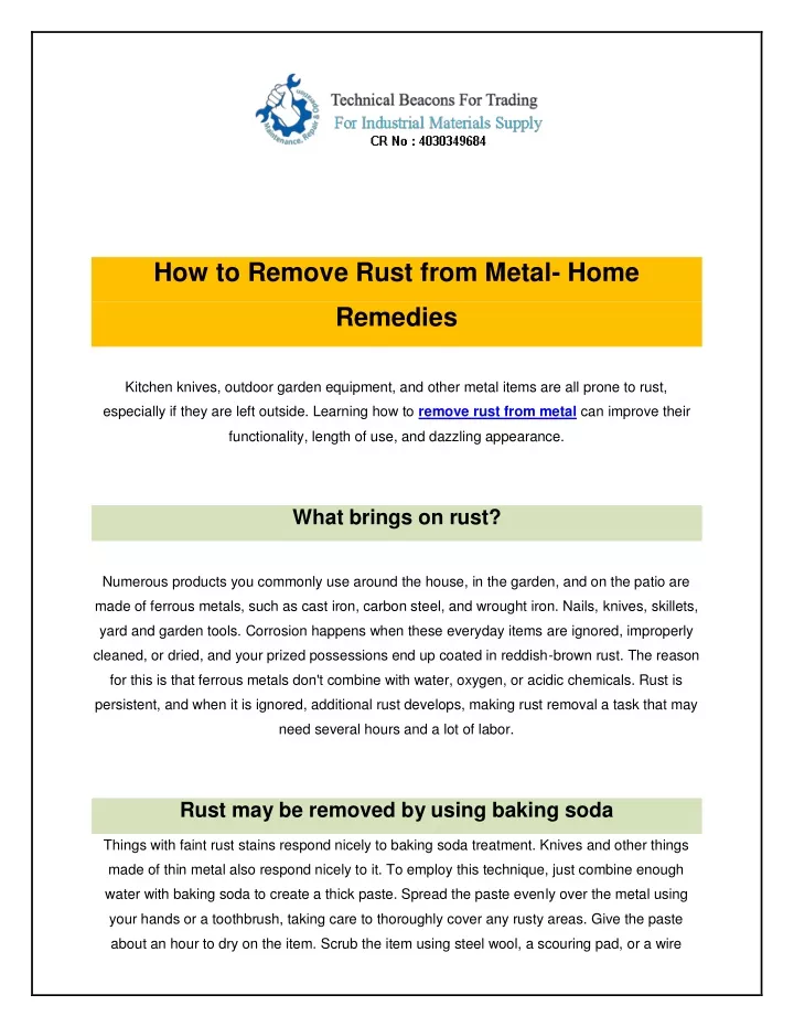 how to remove rust from metal home remedies