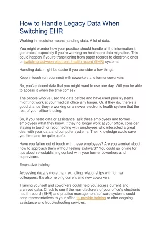 how to handle legacy data when switching ehr