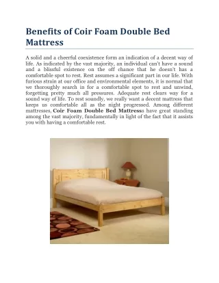 Benefits of Coir Foam Double Bed Mattress