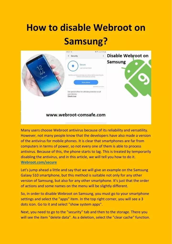 how to disable webroot on samsung