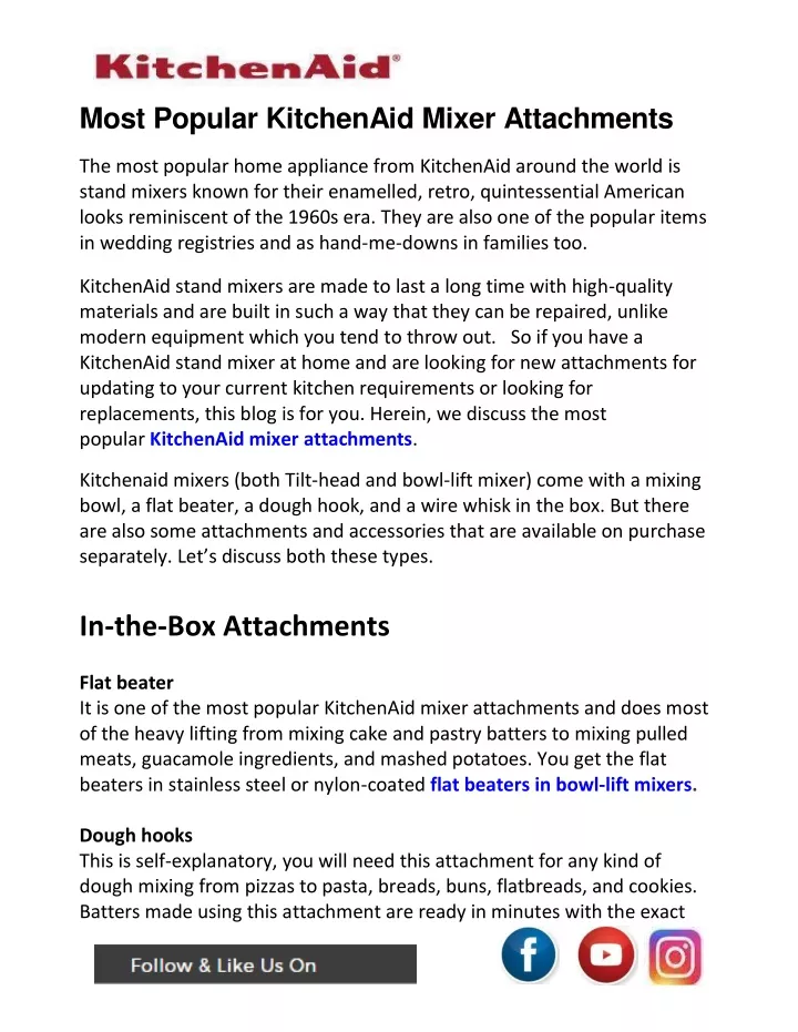 most popular kitchenaid mixer attachments