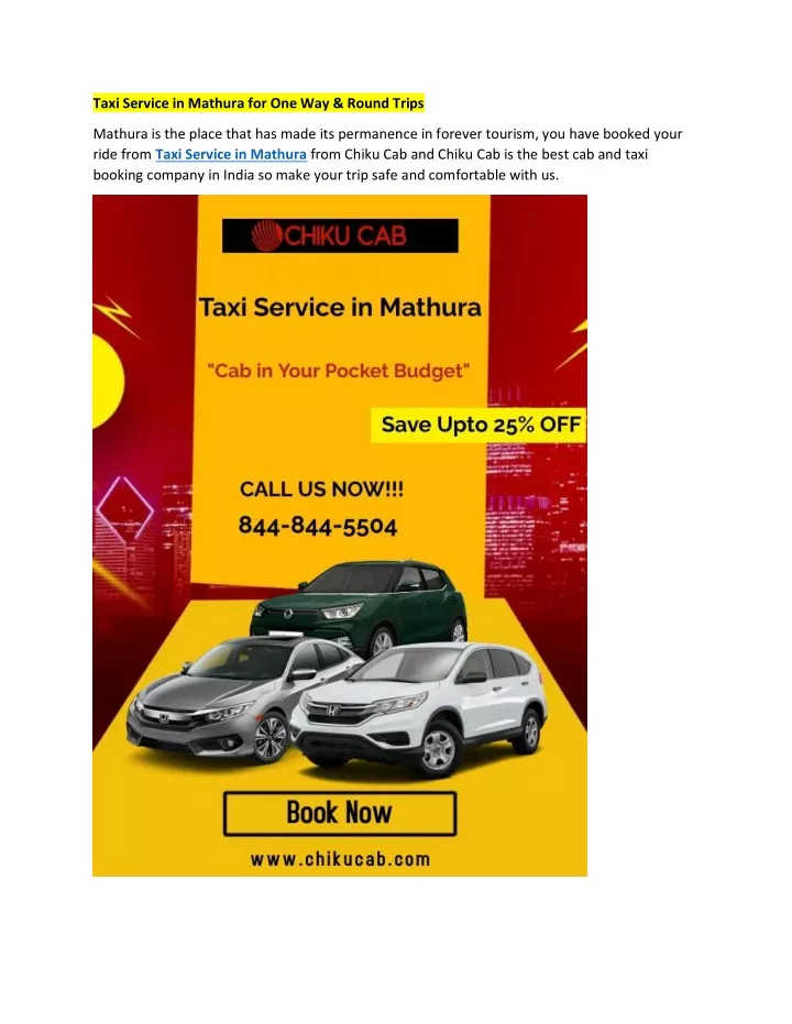 taxi service in mathura for one way round trips