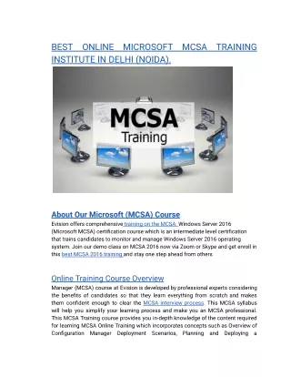 BEST ONLINE MICROSOFT MCSA TRAINING INSTITUTE IN DELHI (NOIDA).