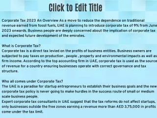 Corporate Tax 2023 An Overview