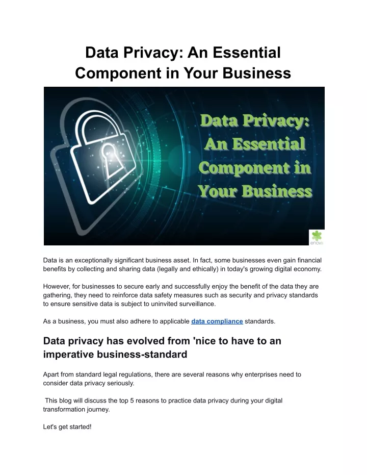 data privacy an essential component in your