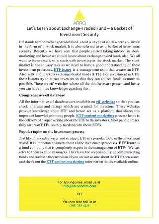 Let’s Learn about Exchange-Traded Fund – a Basket of Investment Security