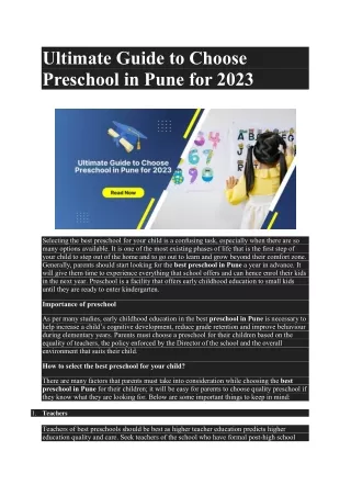 Ultimate Guide to Choose Preschool in Pune for 2023