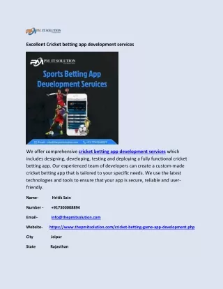 Excellent Cricket betting app development services