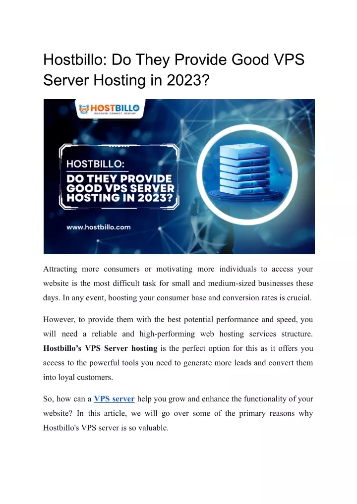 hostbillo do they provide good vps server hosting