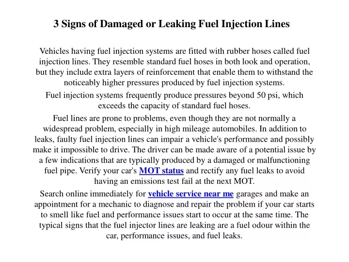 3 signs of damaged or leaking fuel injection lines