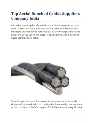 Top Aerial Bunched Cables Suppliers Company India