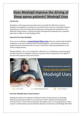 Does Modvigil improve the driving of Sleep apnea patients? Modvigil Uses