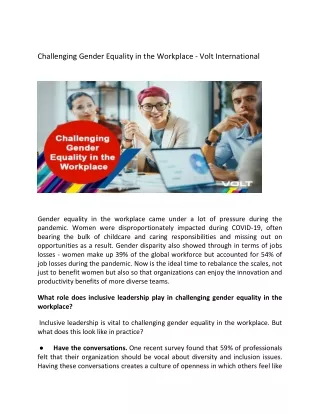 Challenging Gender Equality in the Workplace - Volt International