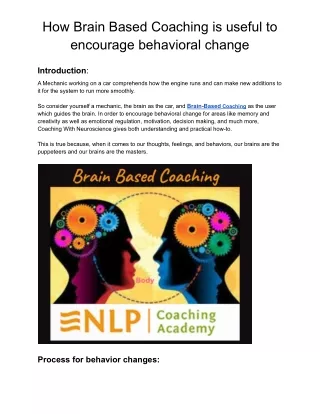 How Brain Based Coaching is useful to encourage behavioral change