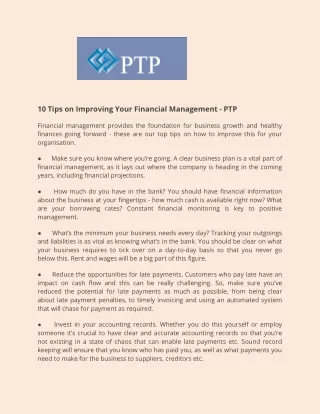 10 Tips on Improving Your Financial Management - PTP