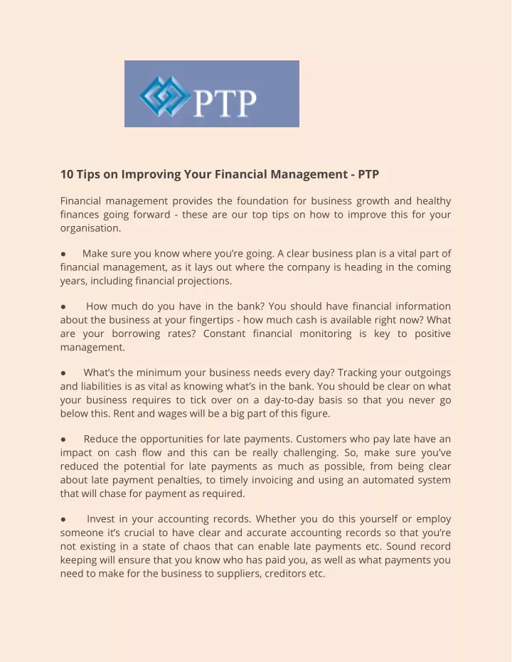 10 tips on improving your financial management ptp