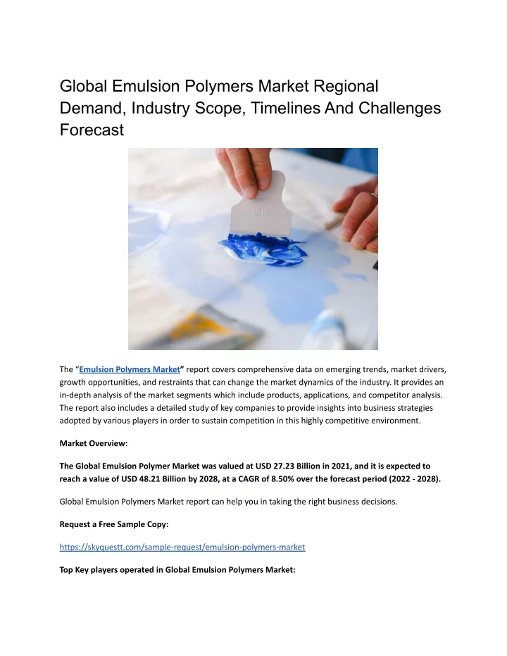 global emulsion polymers market regional demand