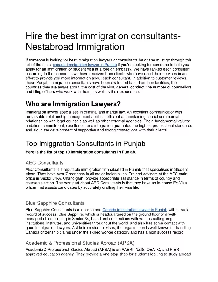 hire the best immigration consultants nestabroad