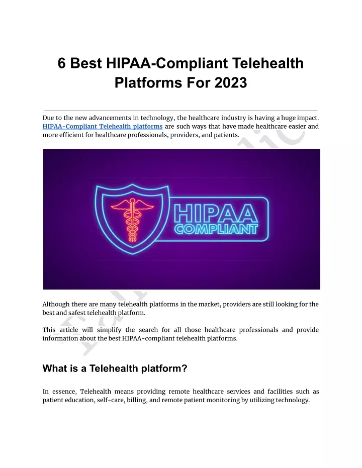 6 best hipaa compliant telehealth platforms