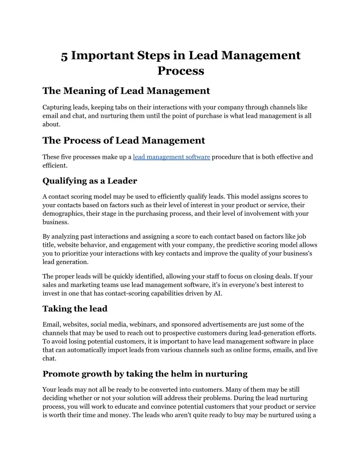 5 important steps in lead management process