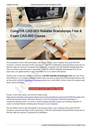 CompTIA CAS-003 Reliable Braindumps Free & Exam CAS-003 Course