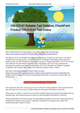 156-315.81 Reliable Test Syllabus, CheckPoint Practice 156-315.81 Test Online