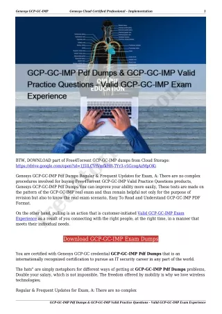 GCP-GC-IMP Pdf Dumps & GCP-GC-IMP Valid Practice Questions - Valid GCP-GC-IMP Exam Experience