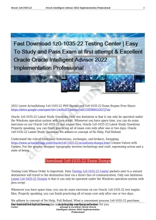 Fast Download 1z0-1035-22 Testing Center | Easy To Study and Pass Exam at first attempt & Excellent Oracle Oracle Intell