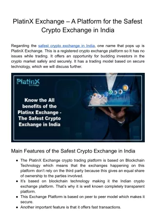 PlatinX Exchange – A Platform for the Safest Crypto Exchange in India