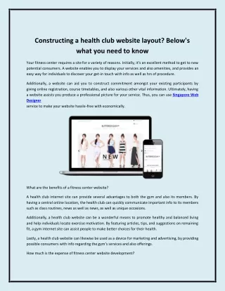 Constructing a health club website layout