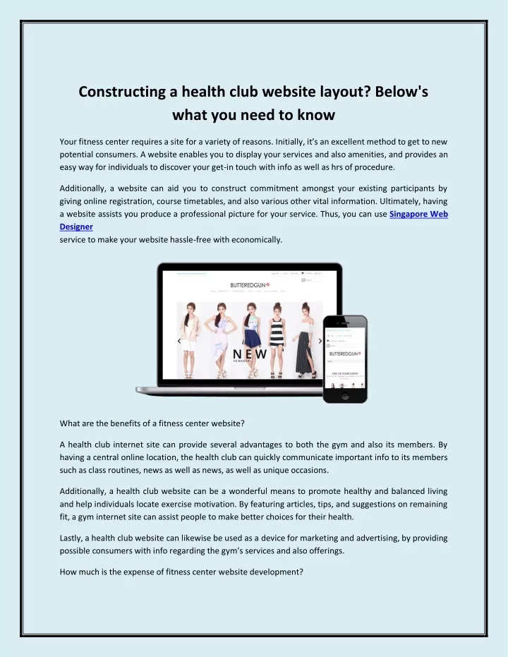 constructing a health club website layout below