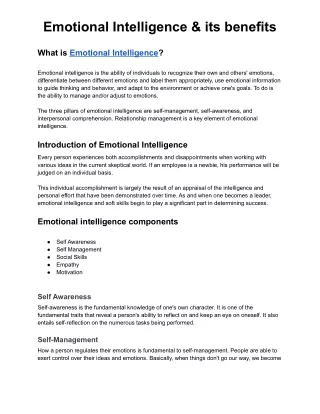 Emotional Intelligence & its benefits