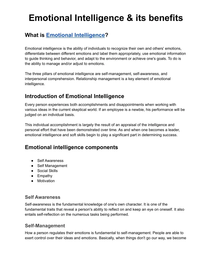 emotional intelligence its benefits