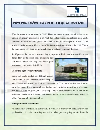 Tips For Investing In Utah Real Estate